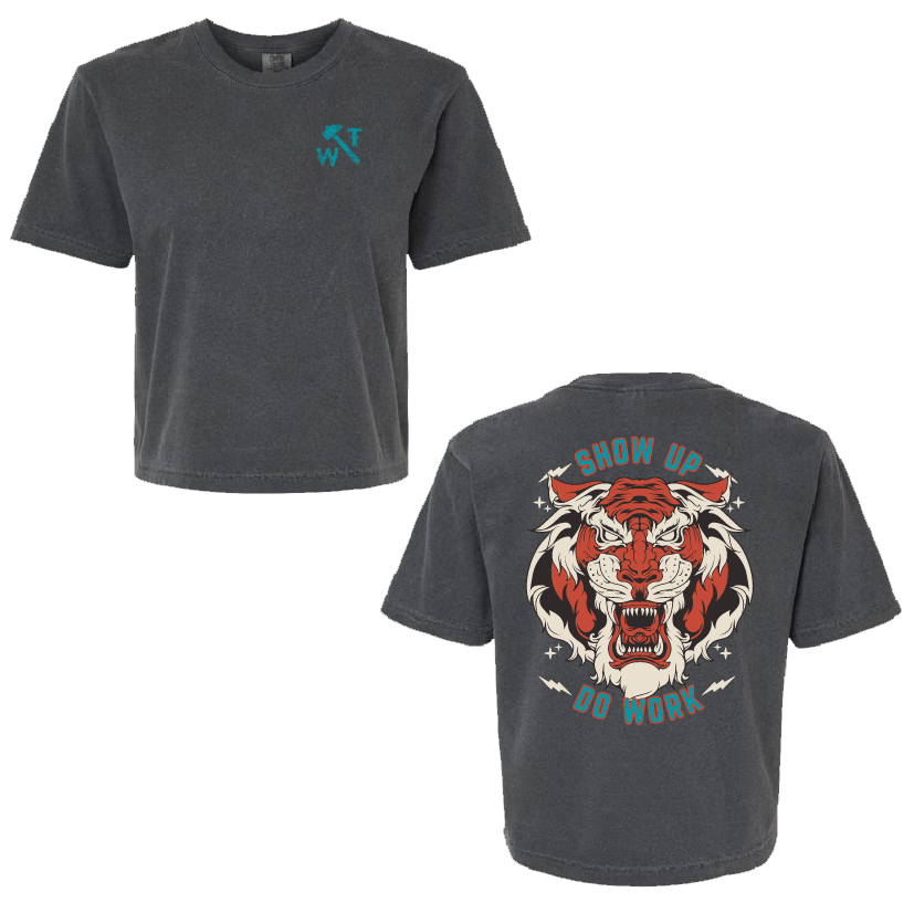 Show Up Do Work Tiger Crop Tee